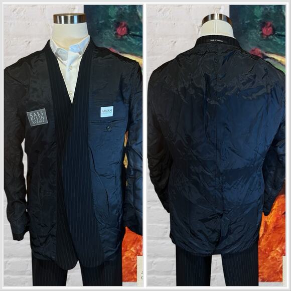 Armani Collezioni Mens 46L 36x31 Black Stripe Designer Suit Stretch 3/2 Roll - Picture 6 of 16